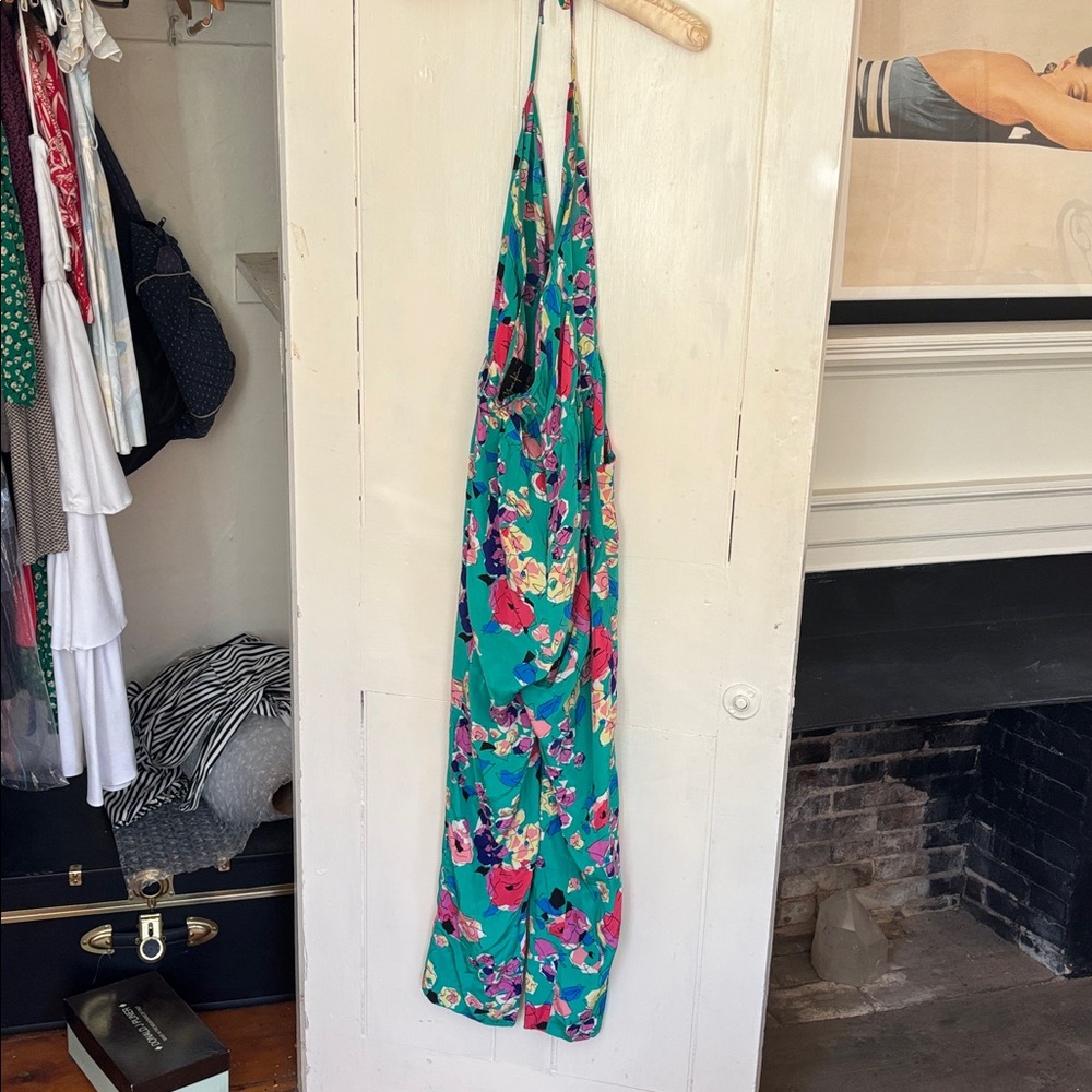 Yumi Kim Teal and Pink Floral Jumpsuit, 100% Silk, size M - Picture 6 of 10